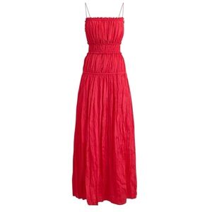 J. Crew Crinkled Ruffle Trim Maxi Dress Size S Red Sleeveless Wedding Party NWT